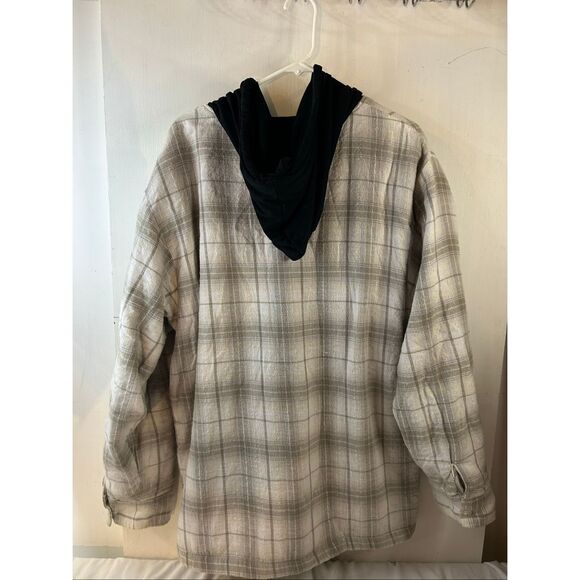 Avirex XL Button Flannel Faux Sherpa Lined Hoodie Beige Black Silver Thread rn#1 - Picture 3 of 7